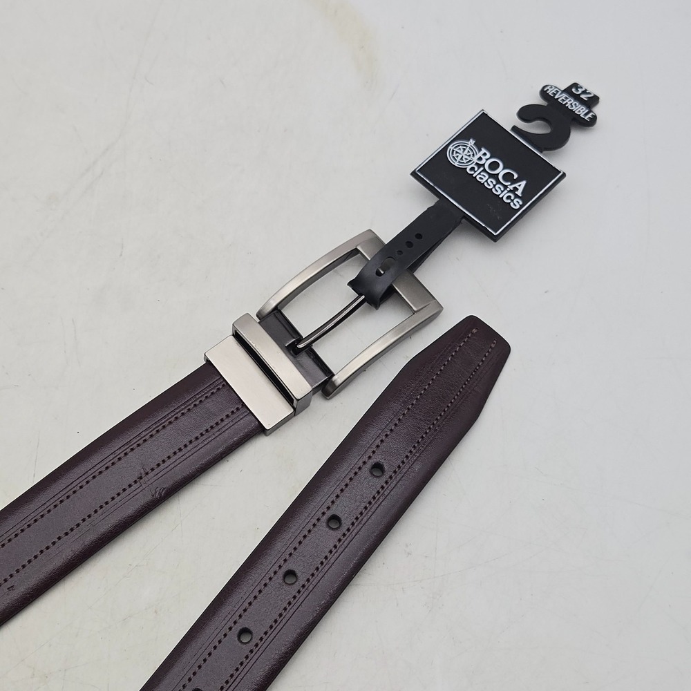 Boca Classics Belt Brown Black Reversible Faux Leather Mens 32 Nickel Buckle New